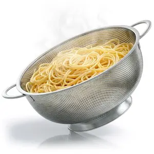 Stainless Steel Colander for Kitchen - 5Qt Rice Strainer With Handles, Perforated Design, Dishwasher Safe, Rust-Resistant - Versatile Pasta Strainer for Grains, Beans, Spaghetti, Veggies, Fruits