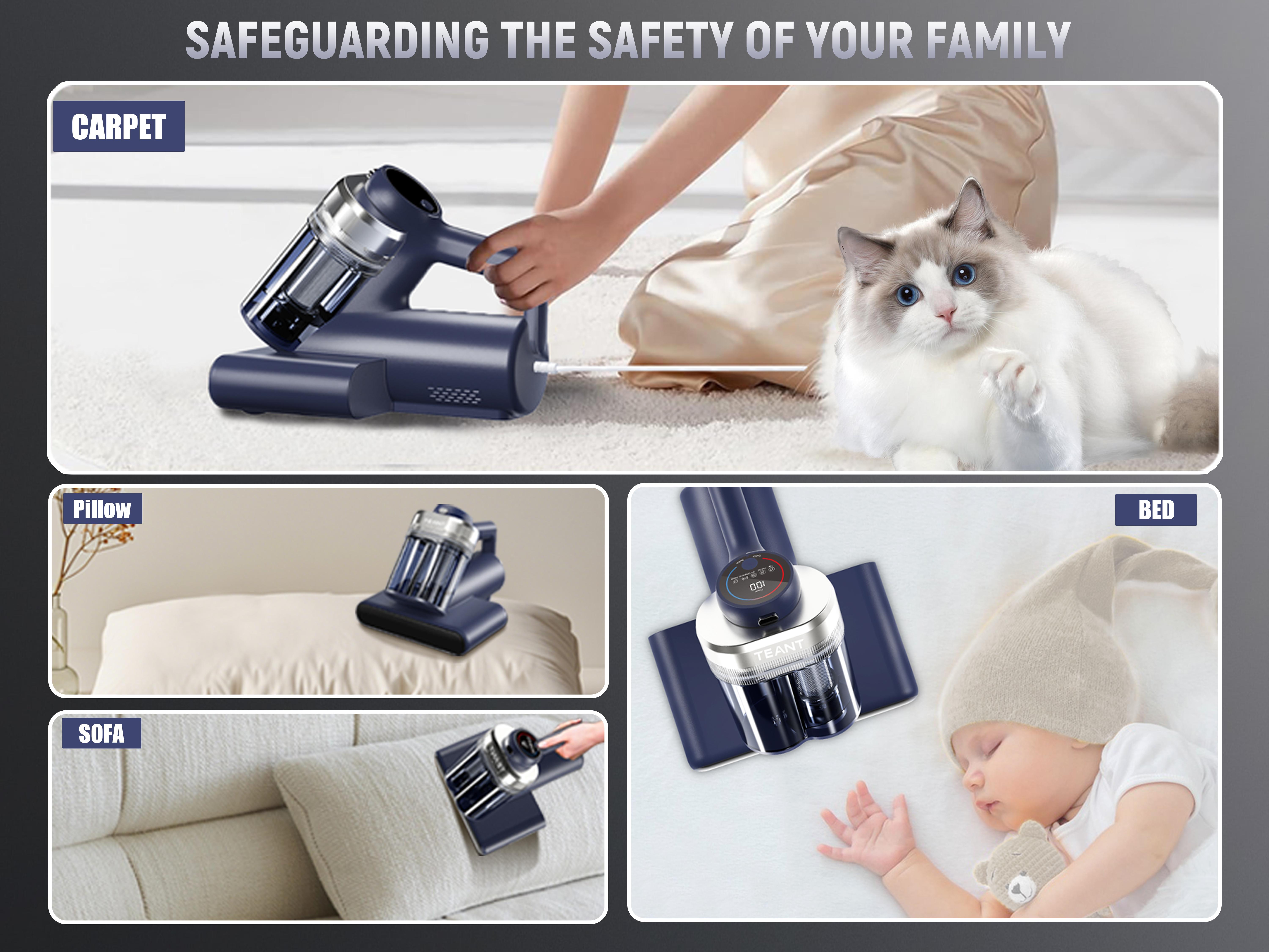【NEW】Teant Mattress Vacuum Cleaner for Dust Mites Removal, Bed Vacuum with UV-C Light & 149°F Hot Air & Aroma Tablet & LED Display, 16Kpa Powerful Suction Double-Cup Handheld Vacuum Cleaner With HEPA Filter for Bed, Sofa, Carpet Deep Cleaning Machine