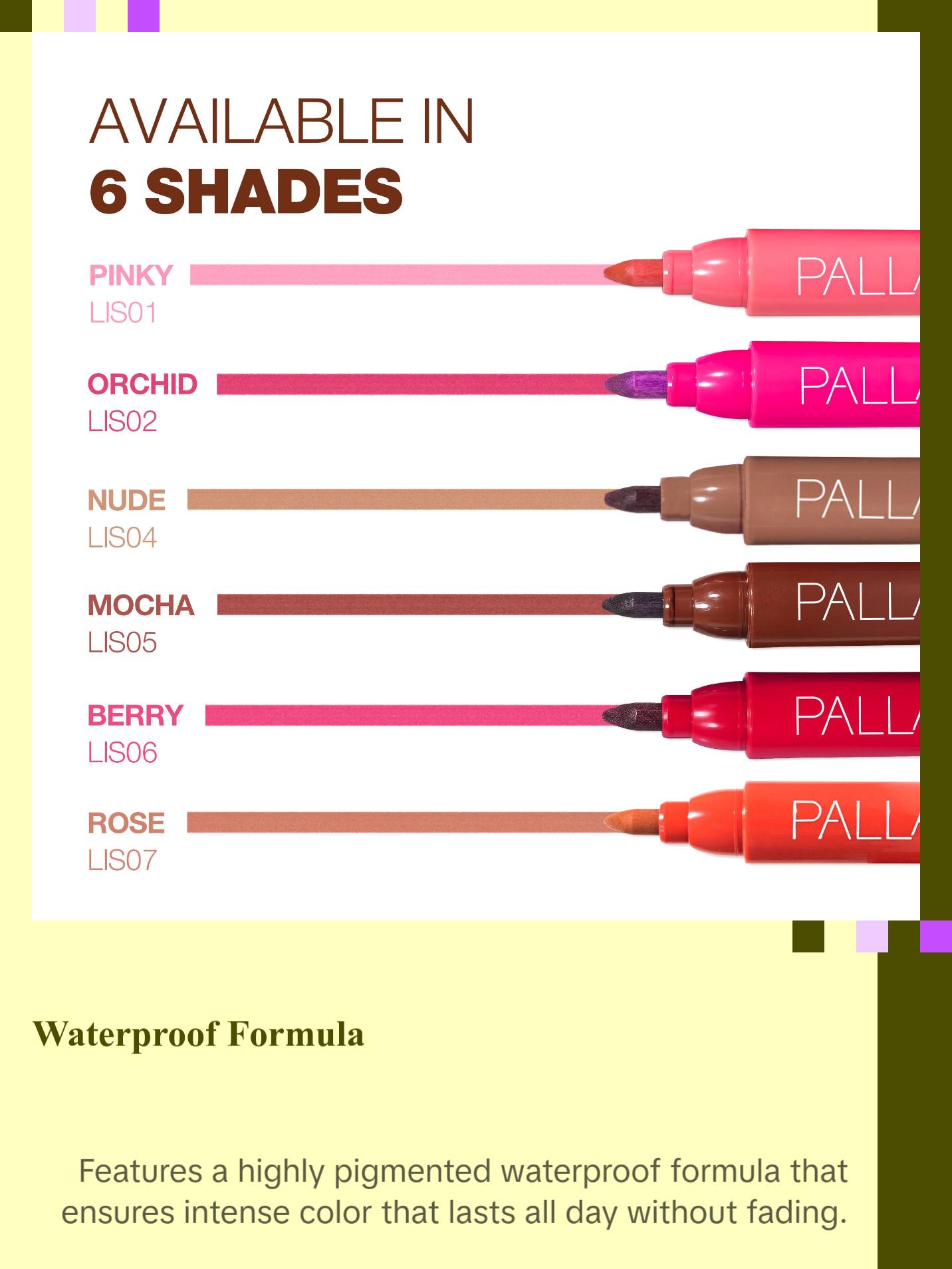 Palladio Lip Stain, Hydrating and Waterproof Formula, Matte Color Look, Longlasting All Day Wear Lip Color, Smudge Proof Natural Finish, Precise Chisel Tip Marker