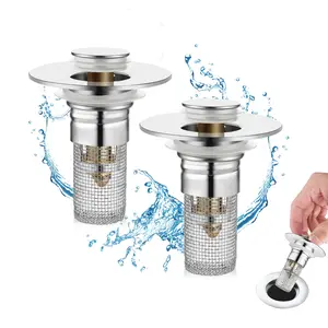 2 Pack Bathroom Sink Stopper for 1.06-1.50in, Universal Drain Filter with Hair Strainer, Universal Bathroom Sink Drain Pop Up Stopper for US Stainless Steel Floor Drain Filter