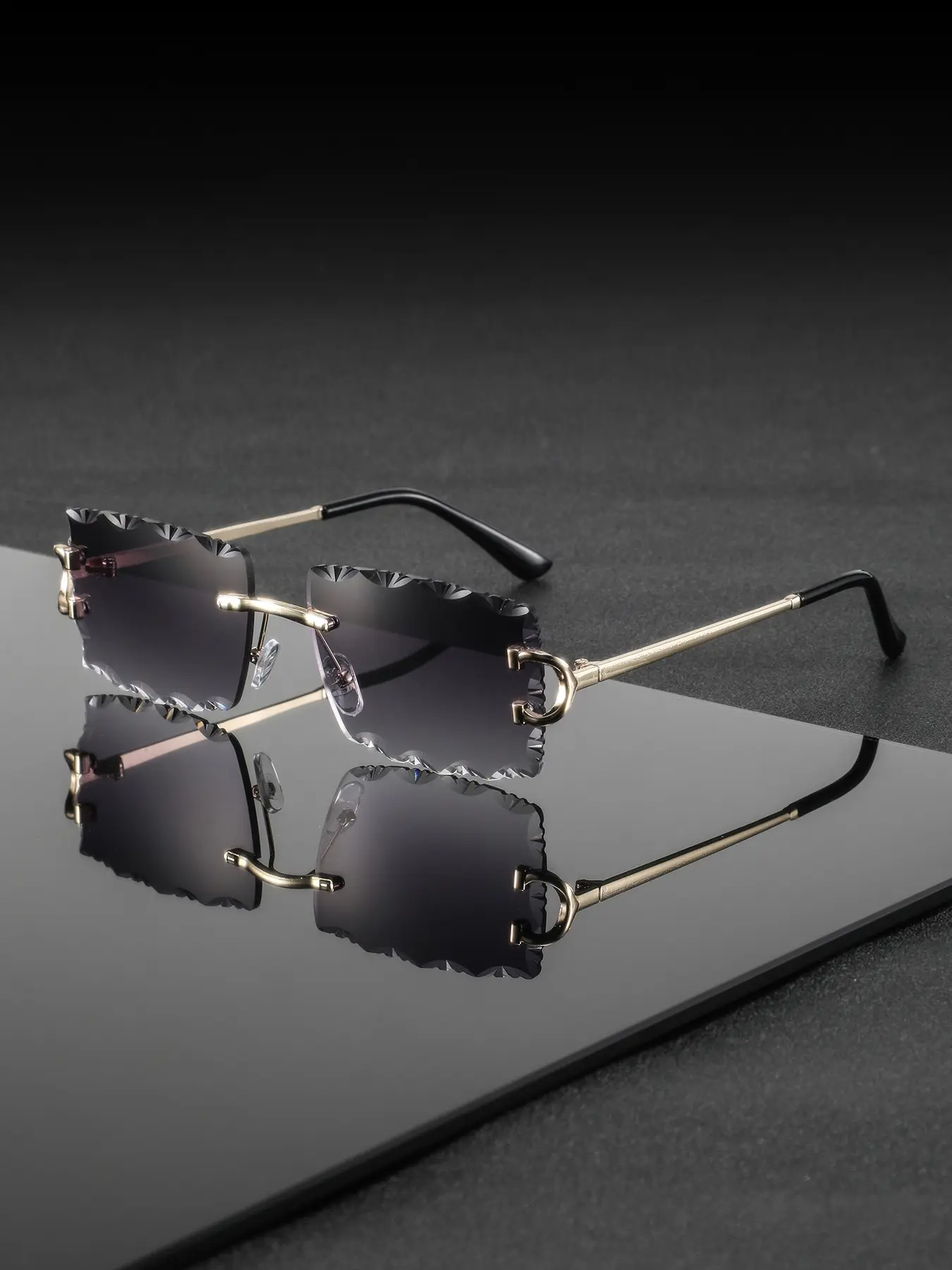 Men's Metal Frame Geometric Pattern Lenses Square Rimless Fashion Glasses, Fashionable Sunglasses, High-End Luxurious Style, Daily Commute Photography Decor