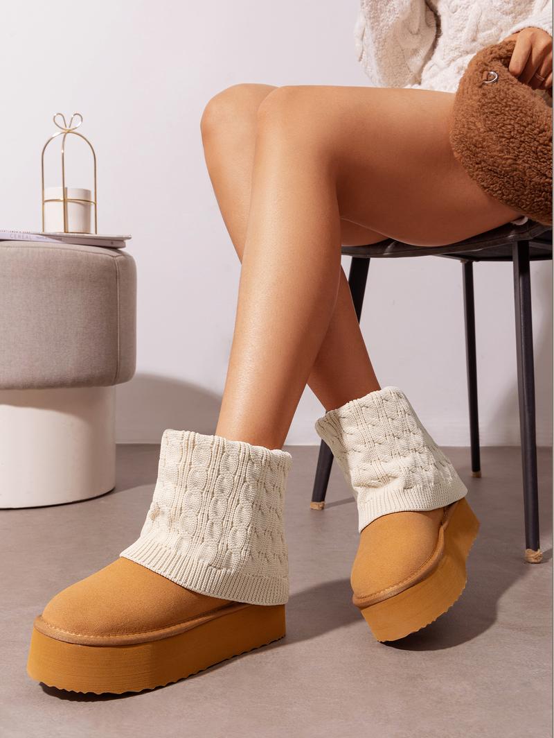Dream Pairs Women's Cable Knit Cuff Platform Winter Snow Boots