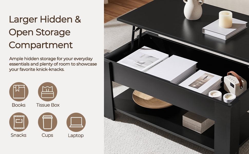 【On Sale】Yaheetech Lift Top Coffee Table Hidden Compartment & 2 Open Shelves Multipurpose Design Gas Lift  Small Space Friendly Living Room/Office/Home Use