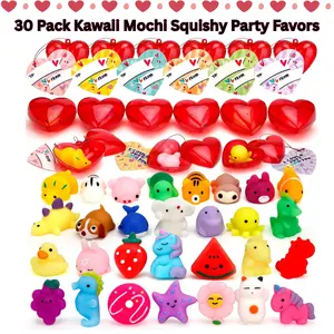30 Pack Kawaii Mochi Squishy Party Favors – Valentine’s Day Mochi Squishy Gift Set with Cards, Heart Case Squishies for Kids Valentine Day Gift Exchange, Classroom Prizes & Party Favors