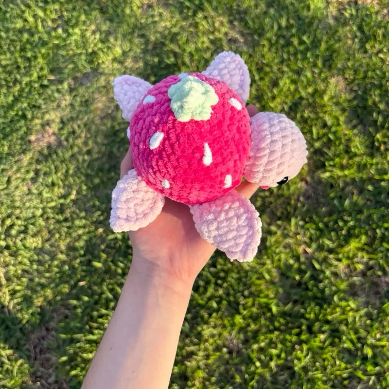 Handmade Pink Strawberry Turtle Crochet Plushie, Kawaii Collectible Handmade Gift, Handmade Gifts