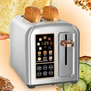 Toaster 2 Slice, Full Touch Control Stainless Toaster, LCD Display, 50% Faster Heating Speed, 6 Bread Type, 7 Shade Setting, 1.5''Wide Slots, Removable Crumb Tray, 1350W, Silver Metallic