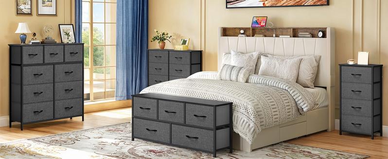 Cozeware Storage Tower with 4 Drawers - Fabric Dresser, Organizer Unit for Bedroom, Living Room, Closets - Sturdy Steel Frame, Easy Pull Fabric Bins & Wooden Top