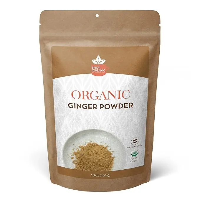 SPICY ORGANIC Ginger Root Powder – 16 oz. – Freshly Ground from Raw, Indian Ginger, Dried Spice for Baking, Beverages and Cooking - 100% Pure, USDA Certified Organic Ginger – Non-GMO & Kosher Flavor Natural