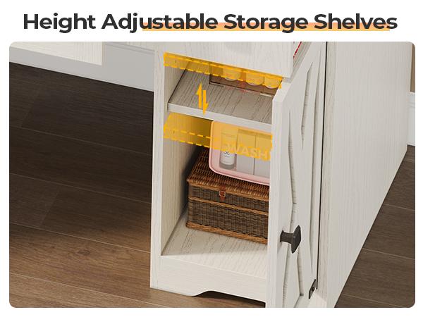 Valentine’s Gifts: Hasuit Farmhouse Vanity Desk with Mirror and Lights, White Makeup Dressing Table with Charging Station, Rustic Vanity Mirror with Sliding Barn Door, Vanity Table with 3 Adjustable Lighting Modes