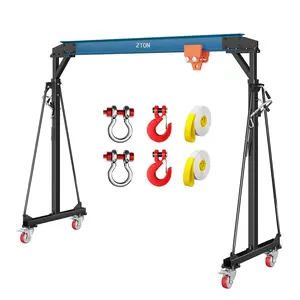 Garvee 2 Ton Adjustable Gantry Crane 4400LBS Capacity, 8 - 12 FT Adjustable Height, Shop Lift Hoist with Manual Trolley, Hook & Shackles for Warehouse, Factory