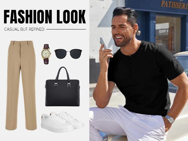 COOFANDY Men's Knit Henley Shirts Short Sleeve Casual Basic Tee Summer Button Soild T Shirts