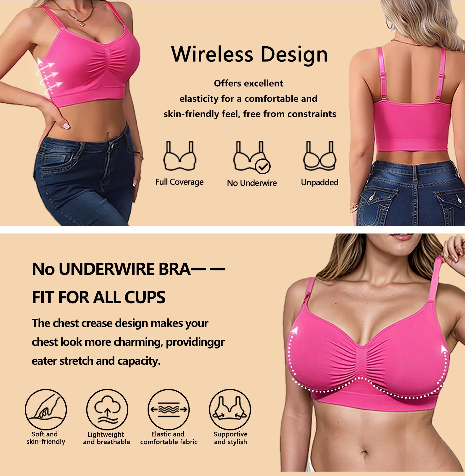 EssElegance 2/4PCS EssElegance Women's Wireless Bra Comfort up to 44DD No Underwire Cami Bra Straps Seamless Sports Bra Valentine's Day livestream Breathable Daily Wear TK02