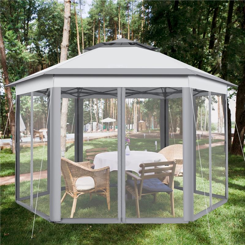 【Remote Control Light Gazebo】Yaheetech 13x13 Pop-up Gazebo Tent with Mesh Netting Sides, 25 Solar LED Lights, 3 Height Adjustable Features & Storage Bag
