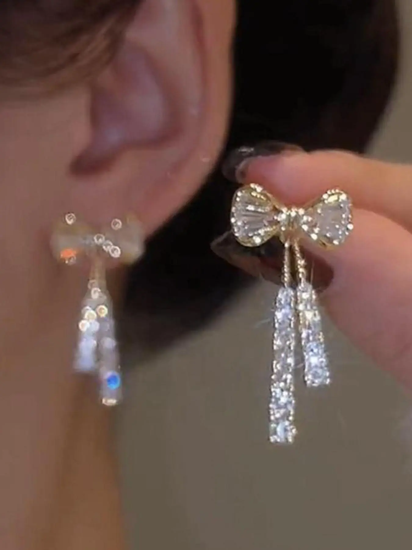 Rhinestone Bow Dangle Earrings, Fashionable Earrings, Versatile Gift Jewelry, Elegant Casual Matching Earrings for Women's Party, Classic Fashion Ear Piercing Accessories for Daily Wear, Dangle Drop Earrings