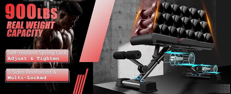 【TikTokShopBlackFriday】OPPSDECOR 900LBS Adjustable Weight Bench for Full Body Workout,Incline Decline Flat Utility Workout Bench with Quick Folding& Fast Adjustment,Perfect Gift for Day, Father's Day, Christmas