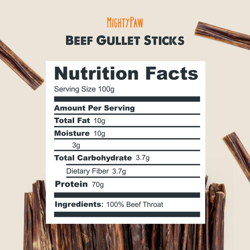 Mighty Paw Natural Beef Gullet Chews for Dogs - 6 Inch Sticks (30 Pack) - Allergy-Friendly, Grain-Free, High in Protein