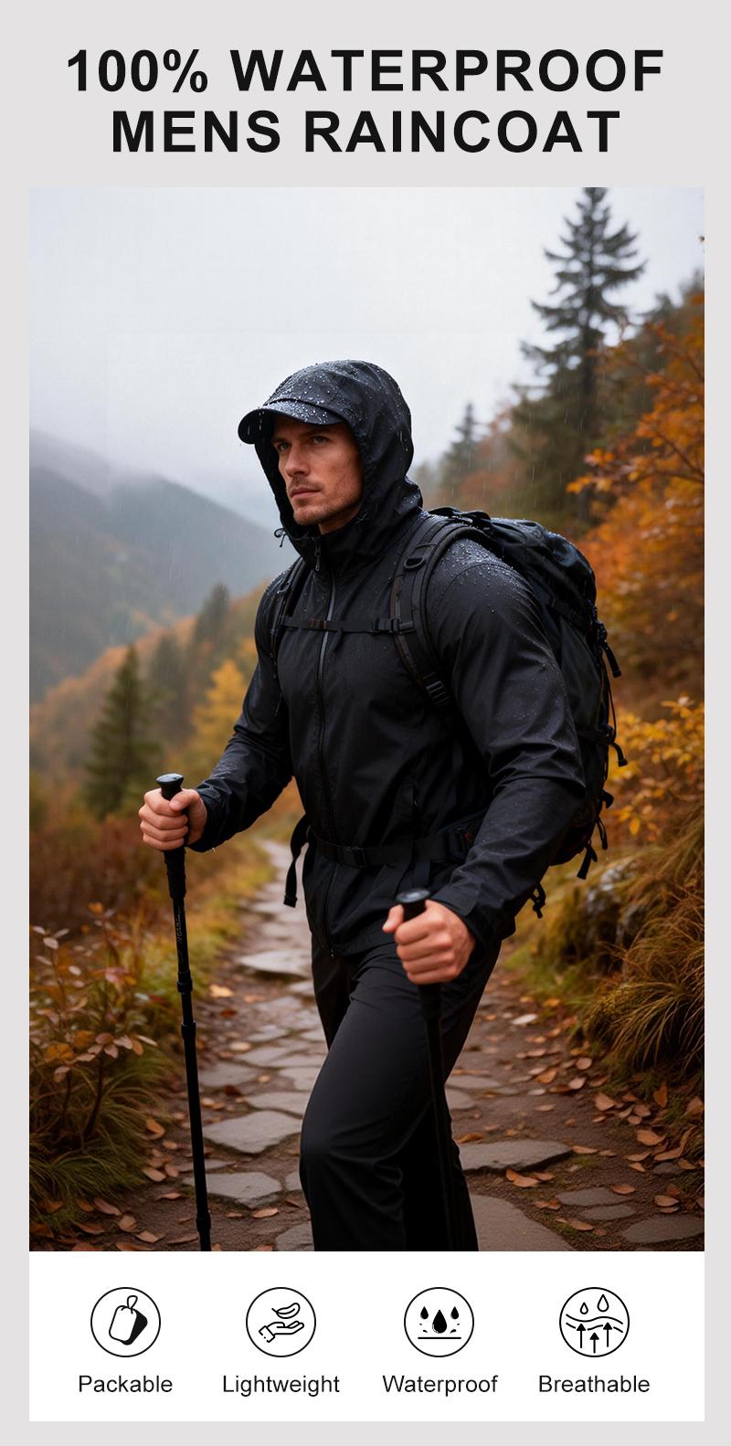 Pioneer Camp Men's Rain Jacket Waterproof with Hood Lightweight Packable Raincoat Rain Shell for Outdoor Hiking Travel