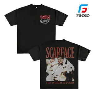 FEEGO Scarface Two Sides Graphic Tee The World is Yours Design with Tony Montana Iconic Image Perfect for Movie Fans and Streetwear Enthusiasts 100% Pure Cotton Menswear Casual Crewneck Tshirt Y2K Streetwear Tee good graphic  tees