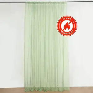 2 Pack 5ftx10ft Sage Green Chiffon Backdrop Drape Curtains, Durable Flame Resistant Sheer Organza Event Divider Panels With Rod Pockets