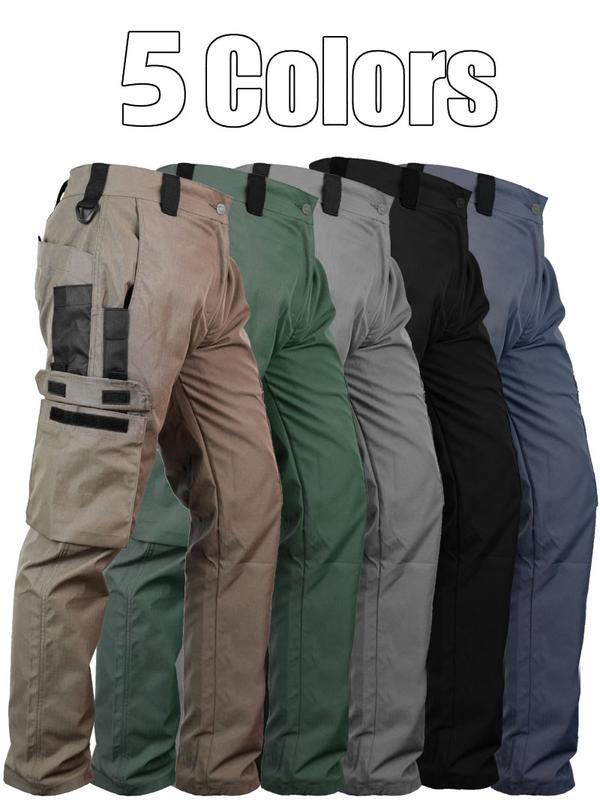 HOMUG Men's Durable Outdoor Training Pants, Men's Multi-Pocket Work Pants, Men's Solid Color and  Printed Pocket Zipper Waterproof Tactical Cargo Pants Without Belt, Regular Fit Sports Pocket Durable Autumn Pants.