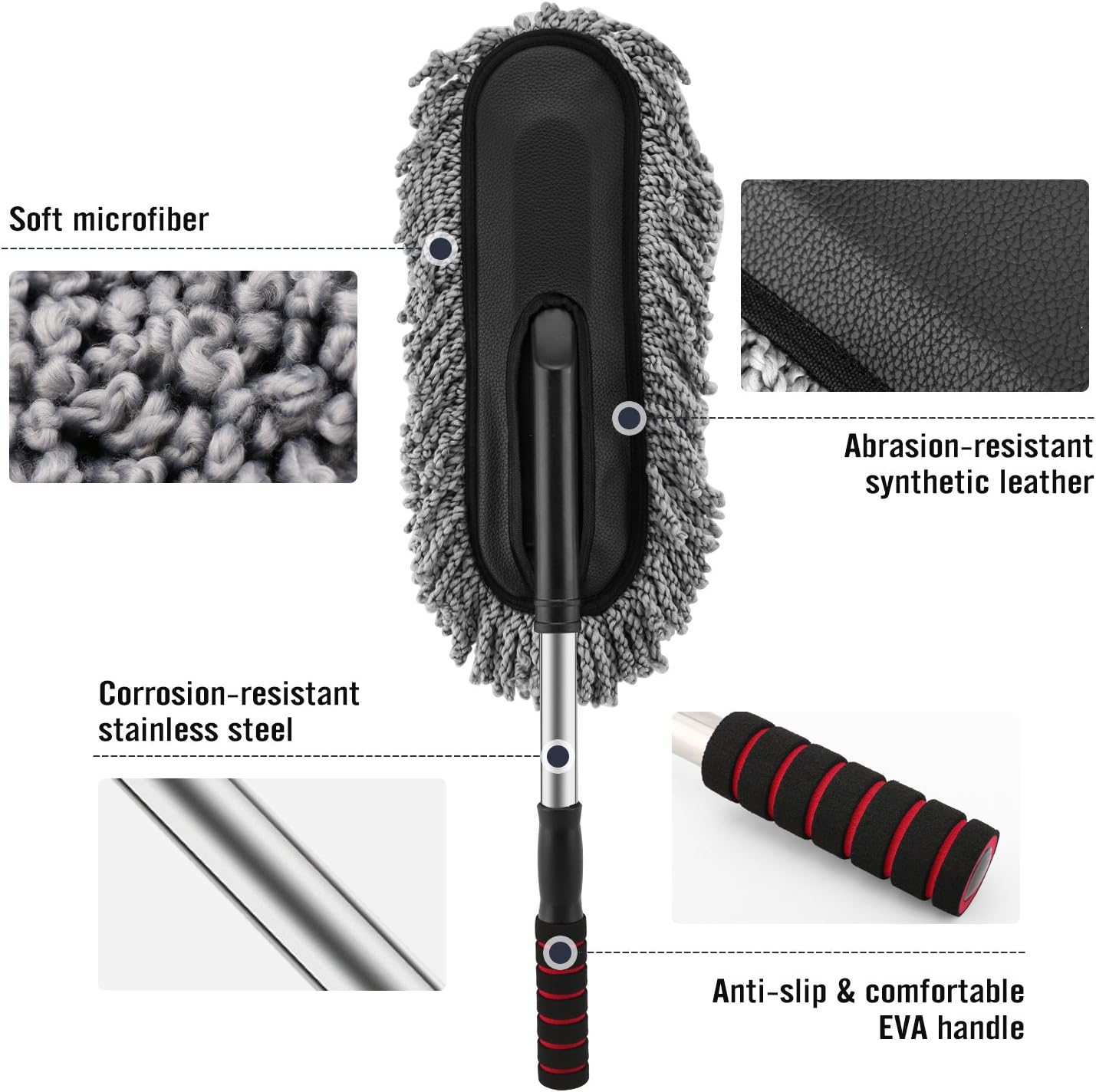 Car Duster Microfiber Duster Extendable Long Handle Microfiber Car Duster with External Scratch Free Car Interior Exterior Dusting Tools