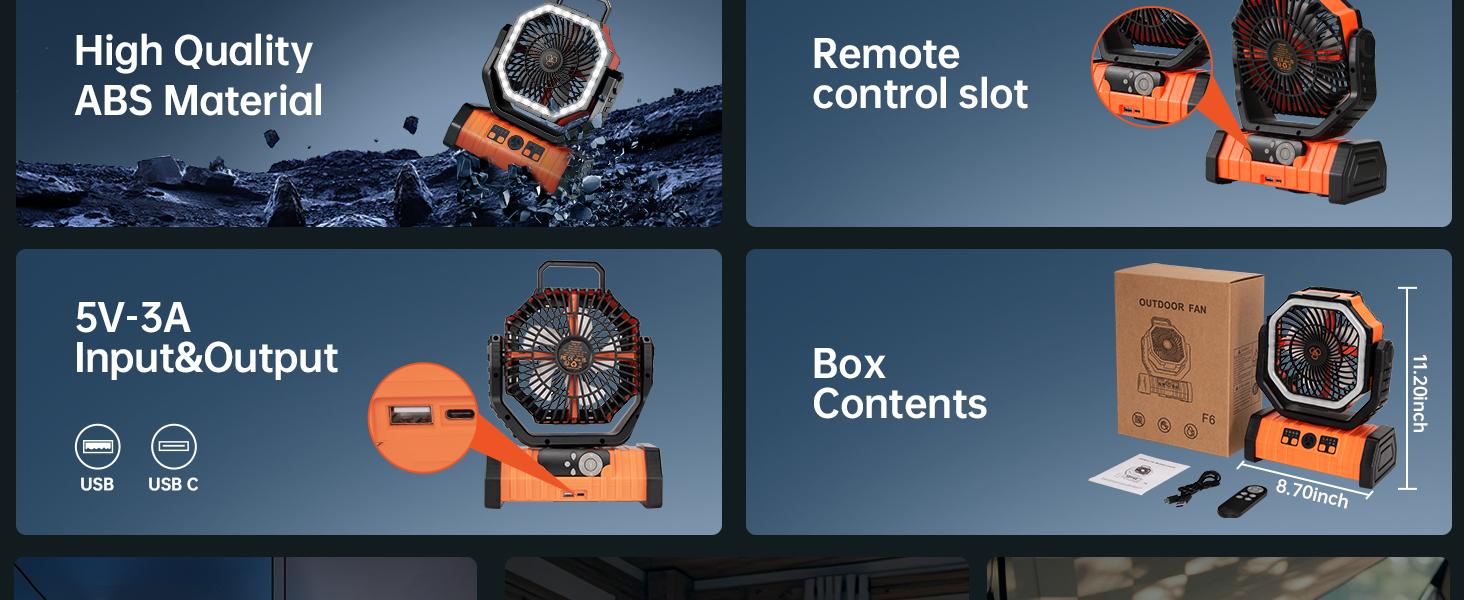 30000mAh Camping Fan with LED Light & Remote Control | Auto-Oscillating 270° Portable Power Bank Desk Fan with Hook & Timer | USB Rechargeable 4-Speed Battery Operated Outdoor Tent Fan for Camping, Travel, Beach, Emergency, Patio, Fishing & Mobile Use