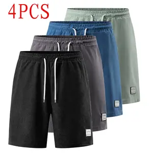 Men’s corduroy casual shorts for summer — loose straight-leg bermuda shorts with a drawstring waist, trendy athletic style