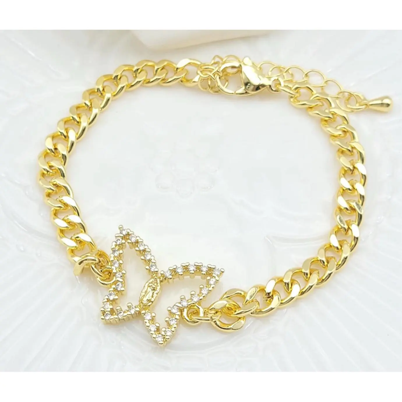Elegant Gold Color Chain Bracelet with Rhinestone Butterfly Charm for Women