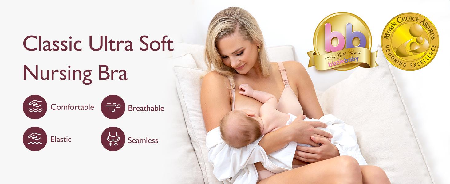 Momcozy M-3XL Nursing Bras for Breastfeeding YN21 Seamless Ultra Comfort Maternity Bra Natural Shape Pregnancy Sleep Bralette with One-hand Access Nursing Clips，B