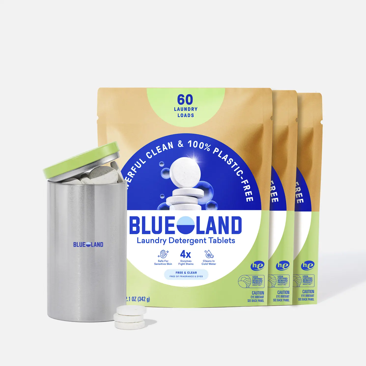 Blueland Laundry Tablets 1 Year Supply, Mineral & Plant-Based Eco-Friendly Plastic-Free Detergent Pacs + Storage Tin, No Bleach or Dyes