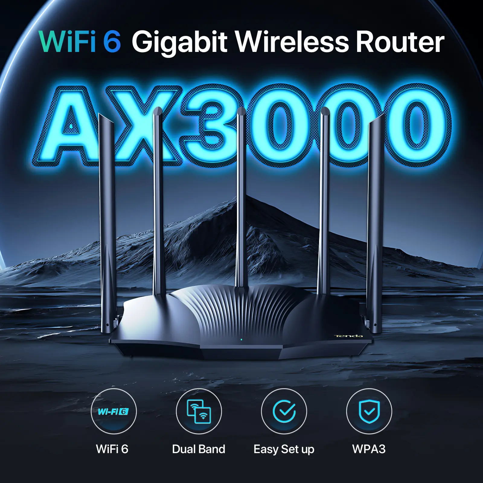 Tenda RX12 Pro AX3000 WiFi 6 Gaming Router,  Dual Band Gigabit Wireless Router for Home, Long Range Coverage with 5 * 6dBi High-Gain Antennas, High Speed with 4 Gigabit Ports, Support WPA3, VPN, Dual Band Routers, Extended Antenna Routers tiktokshopbackto