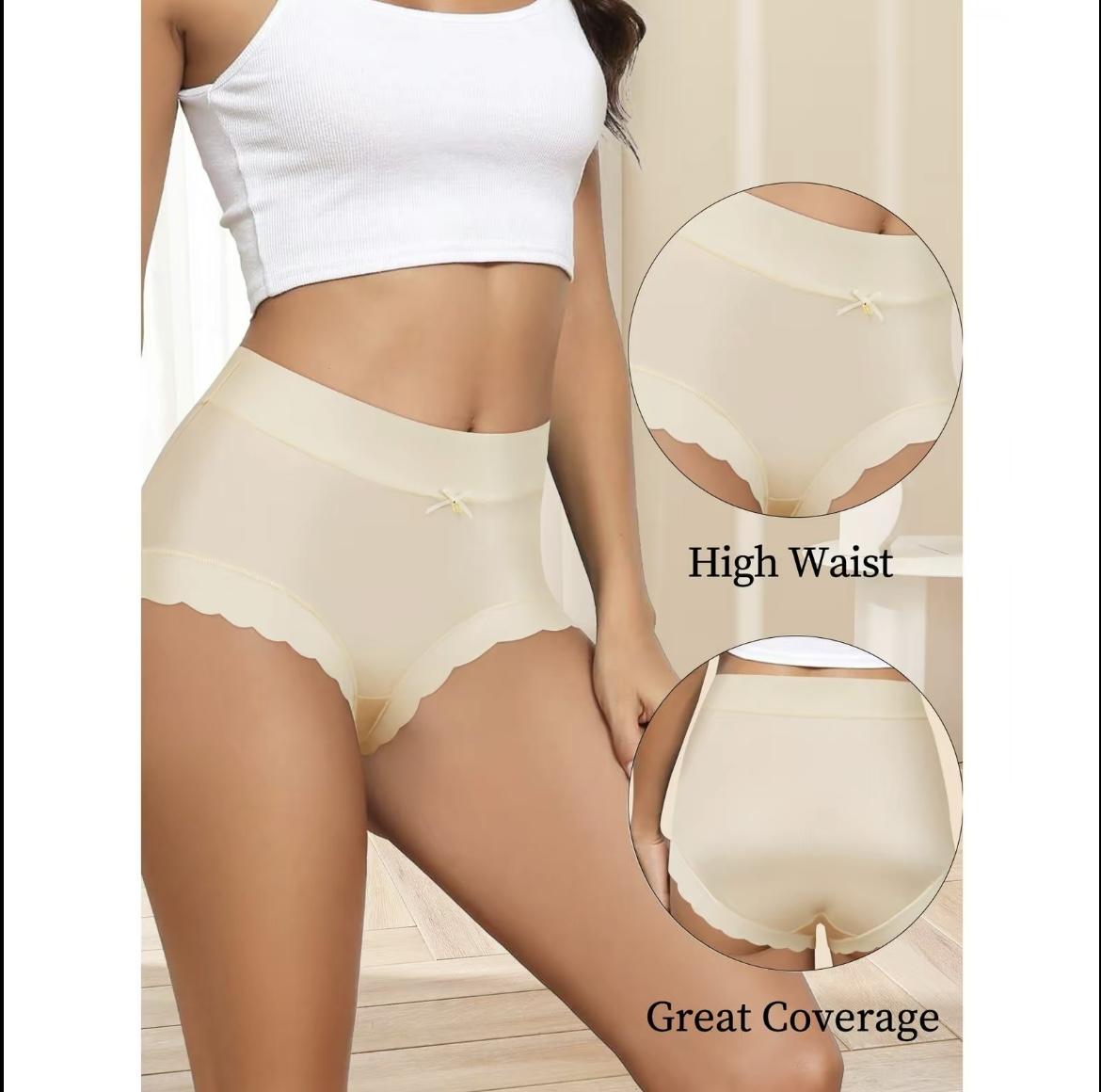 Women's Seamless Mid-Waist Underwear Invisible Comfort Breathable Underpants for Ladies 6Pcs Soft Elastic Mid-Waist Waistband Basic Cotton Panties