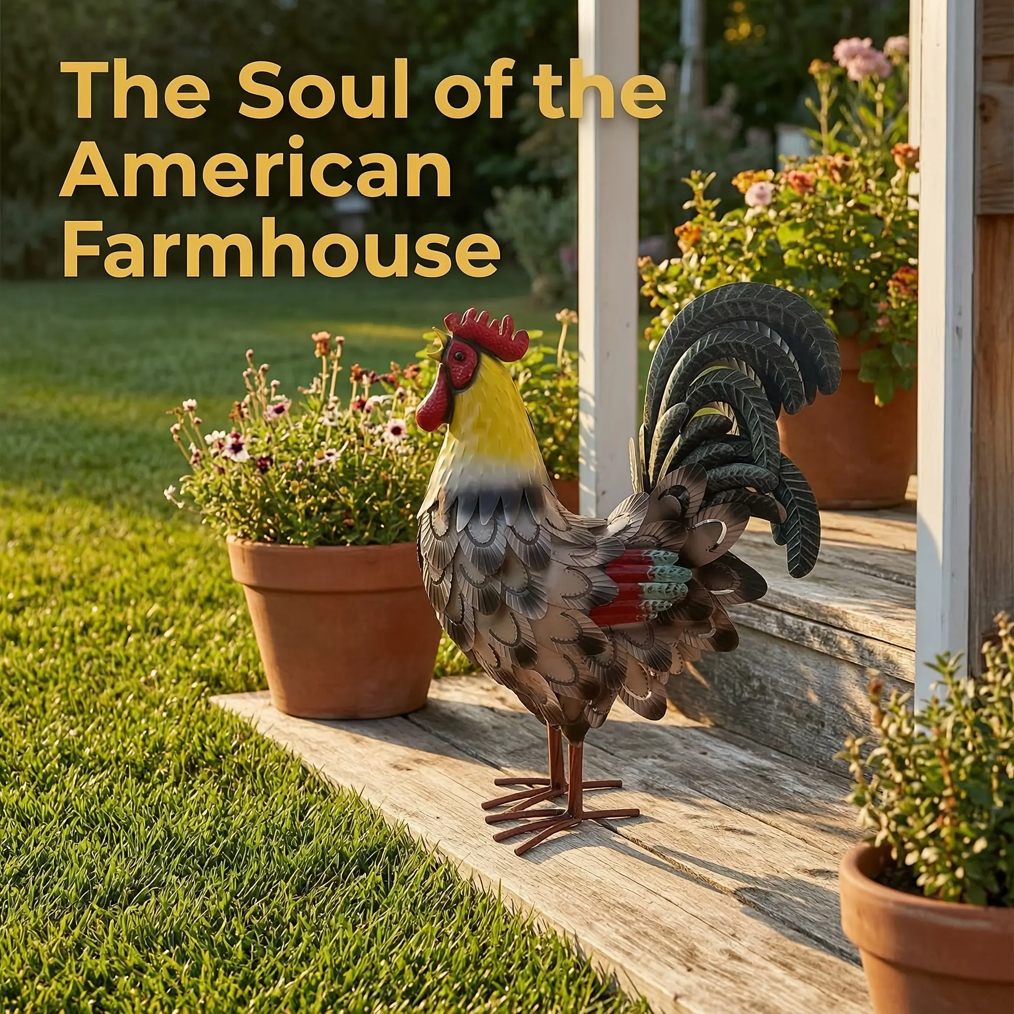 15.75in Tall Decorative Traditional Metal Rooster Statue - Rustic Iron Farmhouse Animal Accent, Indoor Living Room Decor, Outdoor Garden Statues & Sculptures, Farmhouse Enthusiast Housewarming Gift