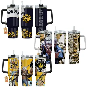 Trafalgar D Water Law One Piecee Anime Manga 40oz Tumbler Stainless Steel with Straw, Lid and Handle - Double Wall Insulated Flasks – Perfect Gift for Fans