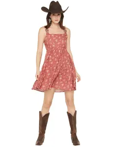 Wild Moss Women's Buckle Strap Western Print Mini Dress - Ima5857-W2017