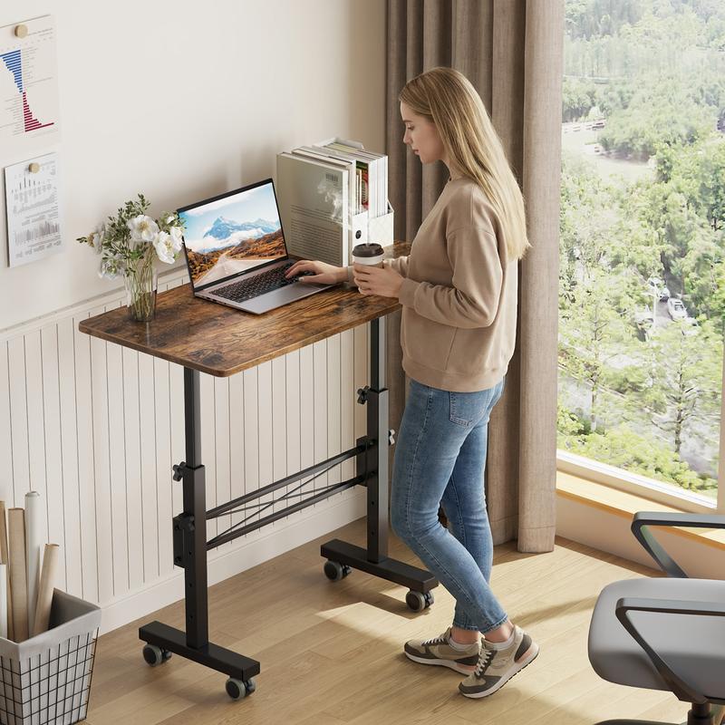 Flycity Portable vertical office desk, adjustable height standing desk, small computer, laptop, mobile vertical rolling desk with wheels, suitable for home office desk