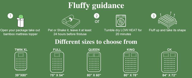 Shilucheng Bamboo 3inch Mattress Topper 8-21 Inch Fit Back Pain Relief Breathable Ultra Soft Quilted Top with Deep Pocket Machine Washable