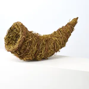 Woven Natural Moss, Twig & Vine Cornucopia Basket Thanksgiving Fall Decor