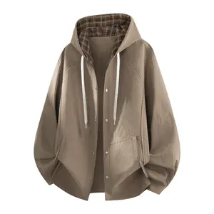 Spring new men’s trendy hooded shirt; comfortable, loose-fit, versatile open-front jacket; men’s streetwear plaid hooded jacket; teen long-sleeve hooded sports top; soft, breathable fabric suitable for everyday wear.