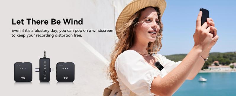 2-Pack Wireless Lavalier Microphone,for iPhone/Android/Camera, 328ft Transmission, 18H Battery Life, Mini Microphone for Record Interview, Vlogs, YouTube