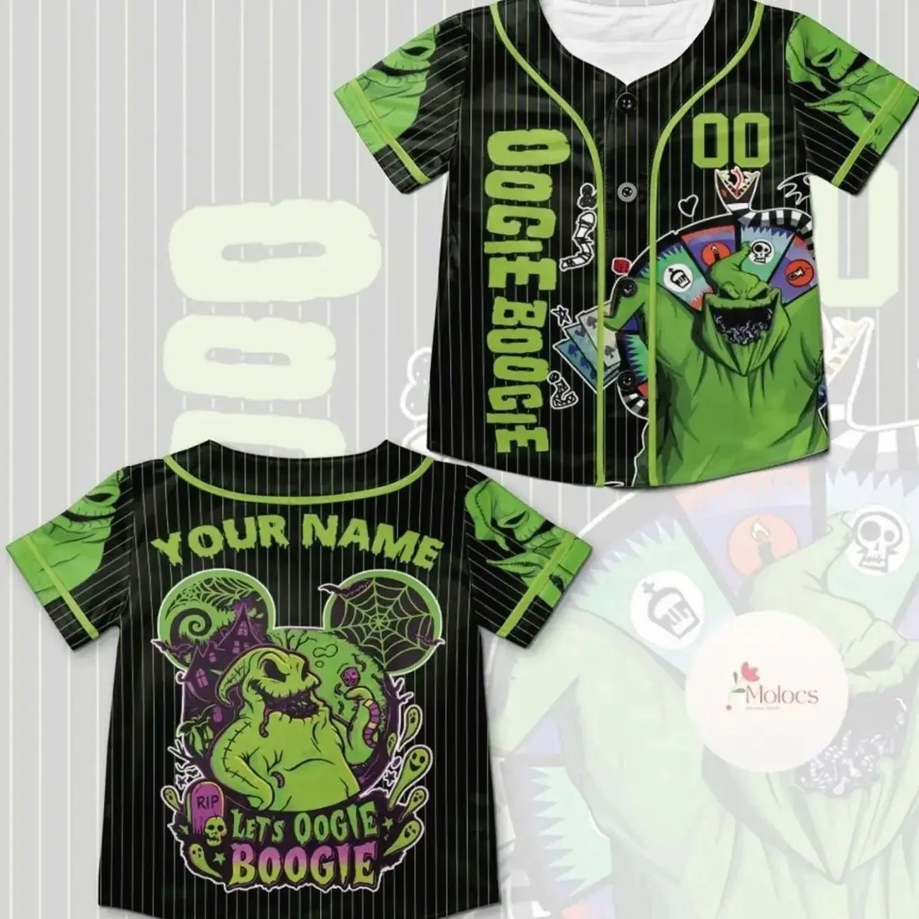 Personalized Oogie Boogie Inspired Polyester Baseball Jersey - Short Sleeve Breathable Baseball/Softball Shirt, Halloween Custom Button-Up Oogie Theme Fan Gift, Single Jersey
