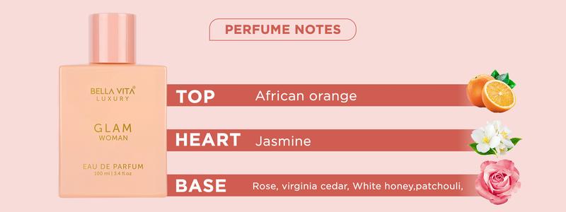 Bella Vita Luxury's GLAM Woman 100 ML Eau De Parfum | Jasmine, White Honey, Rose, Virginia, Cedar | Floral - Premium & Long Lasting