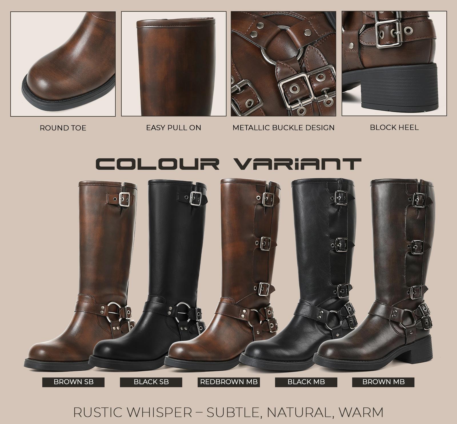 CELNEPHO Motorcycle Combat Boots Round Toe Chunky Block Vintage Heel Metal Buckle Design Pull on Rocky Boots Gift Party Riding Spring Fashion Dress Shoes CELNEPHO Motorcycle Combat Boots Round Toe Chunky Block Vintage Heel Metal Buckle Design Pull on Rocky Boots Gift Party Riding Spring Fashion Dress Shoes