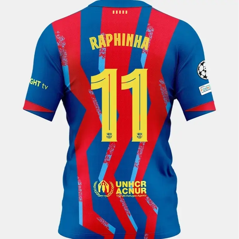 2526 New Model No. 11 Raphinha Fan Edition Short-Sleeve Red and Blue Colorway Soccer Jersey  Crafted with Premium Artistry