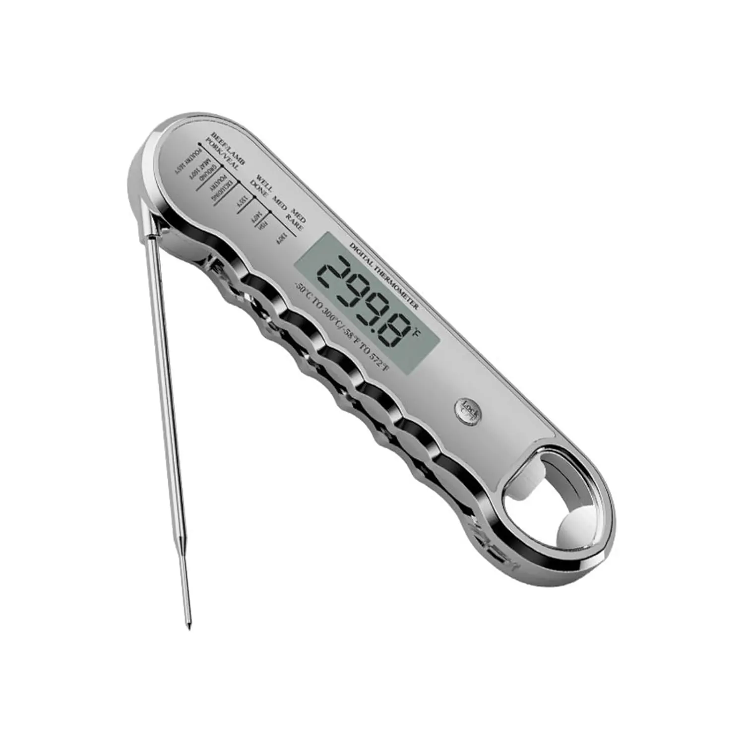 Professional Digital Meat Thermometer for Pet Healthcare & Kitchen Utensils - 0.5 Sec Instant Read, ±0.5℉ Accuracy, ±0.5℃ Accur, Unit Toggle, Premium Vacuum-Electroplated Plastic Body, Waterproof, 180° Rotatable LED Display, Bottle Opener, Washable