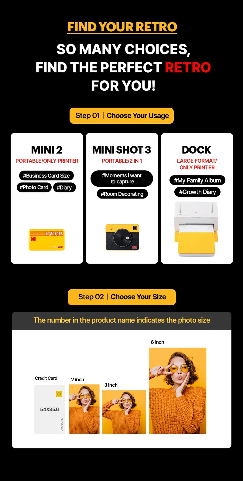 KODAK Mini 3 Retro 4PASS Portable Photo Printer (3x3 inches) 38 sheets Bundle