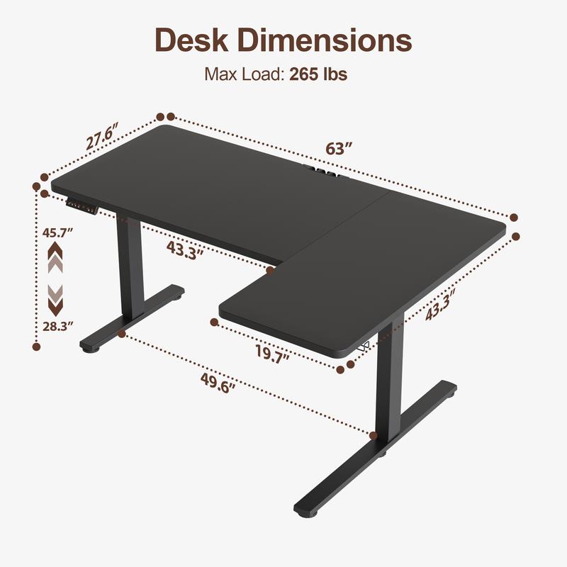 63 / 71 Inch Dual Motor Electric Adjustable Standing Desk, Computer Desk with USB-Ladeanschluss, Home Office Desk with Memory Controller,265 lbs Weight Capacity,Black/White/Rustin Brown/Oak 63 / 71 Inch Dual Motor Electric Adjustable Standing Desk, Computer Desk with USB-Ladeanschluss, Home Office Desk with Memory Controller,265 lbs Weight Capacity,Black/White/Rustin Brown/Oak
