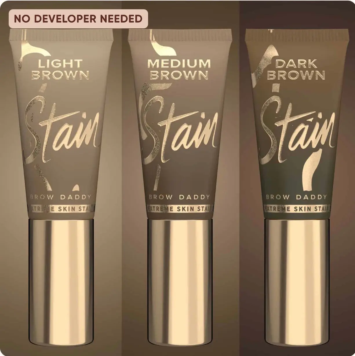 Professional Brow Tint Kit Multi-Pack, 3 Pre-filled Ready-to-Use Eyebrow Gels, Long-Lasting Skin Stain for Dependable Performance, Light, Medium & Deep Brown, Makeup, Eyebrow Products, Daily, Tinted Eyebrow Cream