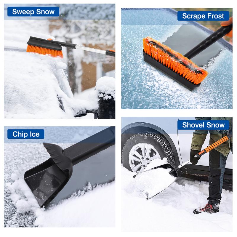 Canvcle 42'' Ice Scraper & Extendable Snow Brush with Foam Grip 180° Pivoting Head for Cars Trucks SUVs Emergency Snow Shovel Broom