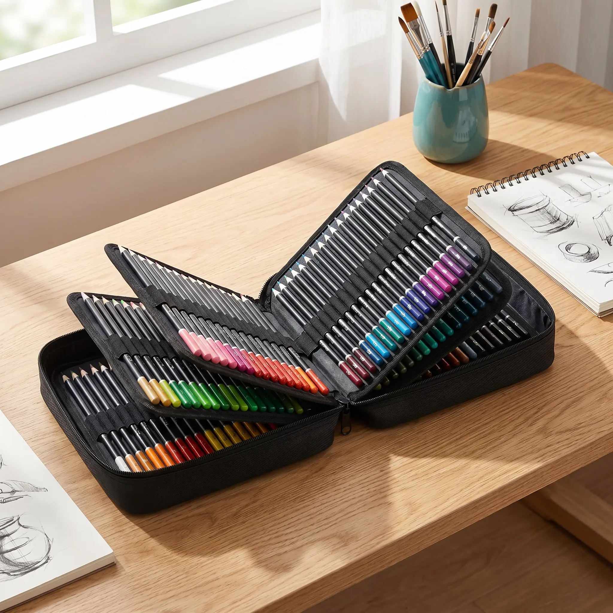 120 Colored Pencil Set - Vibrant Colors, Smooth Blending & Shading, Stylish Bag-Style Case for On-the-Go Artists